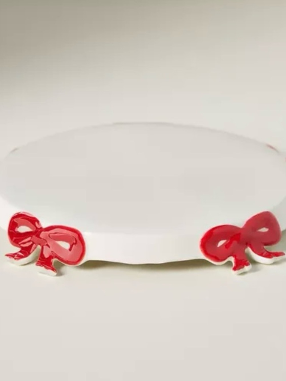 Anthropologie Benedita Bow Ceramic Stoneware Trivet Platter Red Coquette